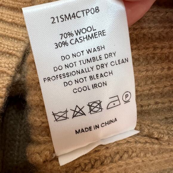 Silk Maison Sweater Cable Oversized Cashmere Wool Blend Small Turtleneck Camel - Picture 7 of 9